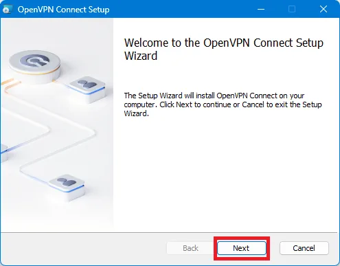 OpenVPN Connect для ПК — 2. После запуска инсталляционного файла необходимо выполнить следующие действия.