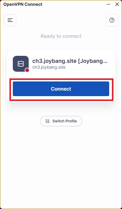 OpenVPN Connect для ПК — 5. Теперь все готово к запуску. Нажимаем Connect и подключаемся.