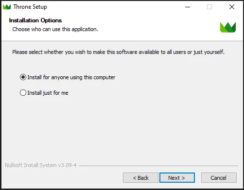 Throne для Windows — Покажу на примере архива Throne-1.2.1-windows-universal-installer.exe. Скачиваем и устанавливаем клиент.