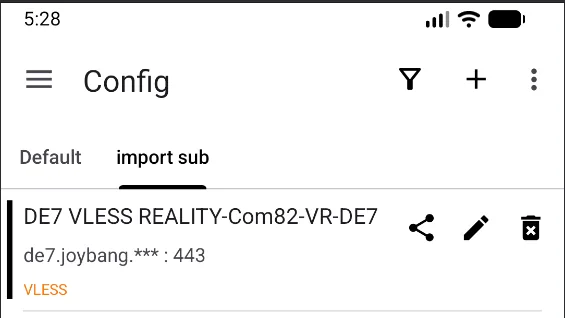 v2rayNG для Android — Отображается в подписке сервер.